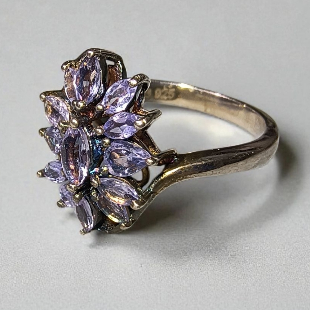 Chuck Clemency STS Iolite And Sterling Silver Cluster Bypass Ring